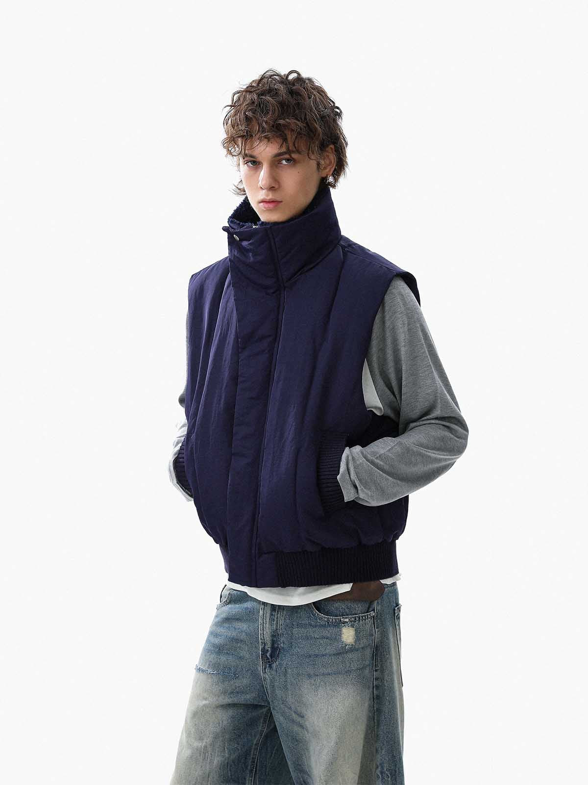 Street High-Neck Asymmetrical Placket Cotton Vest - Image 3