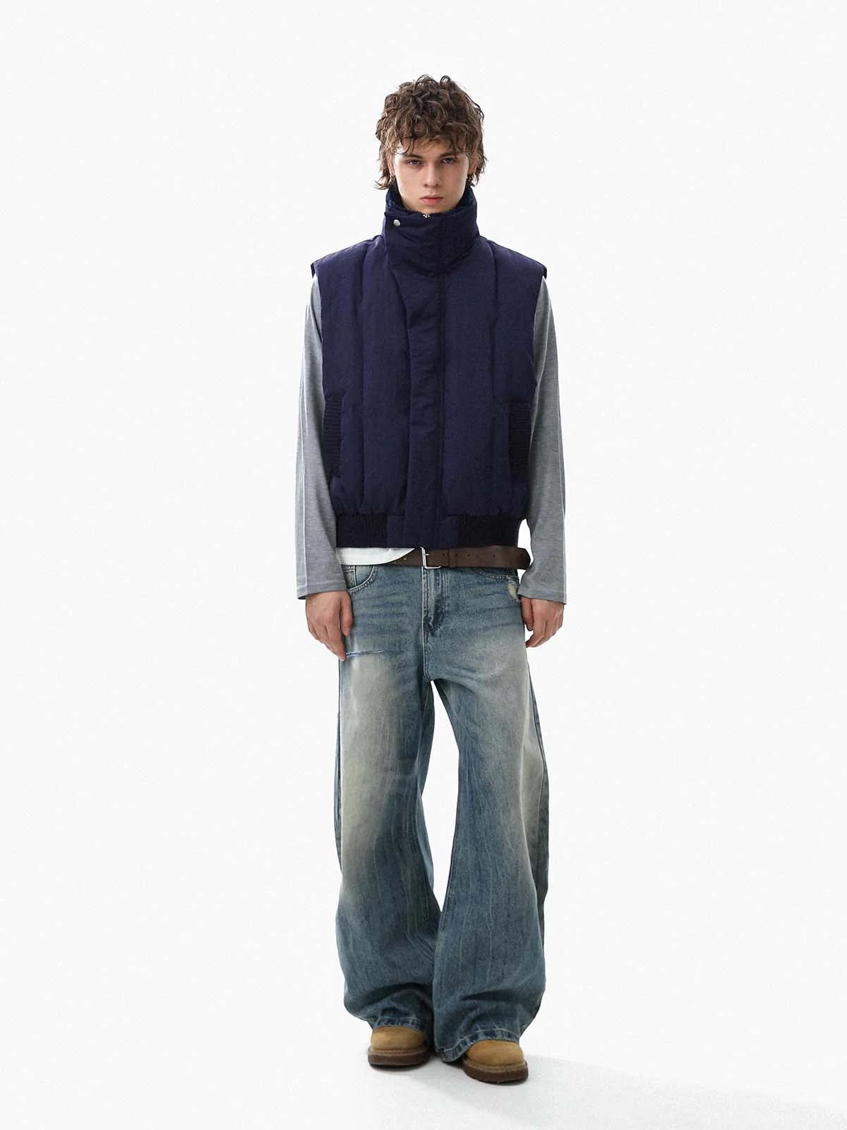 Street High-Neck Asymmetrical Placket Cotton Vest - Image 4