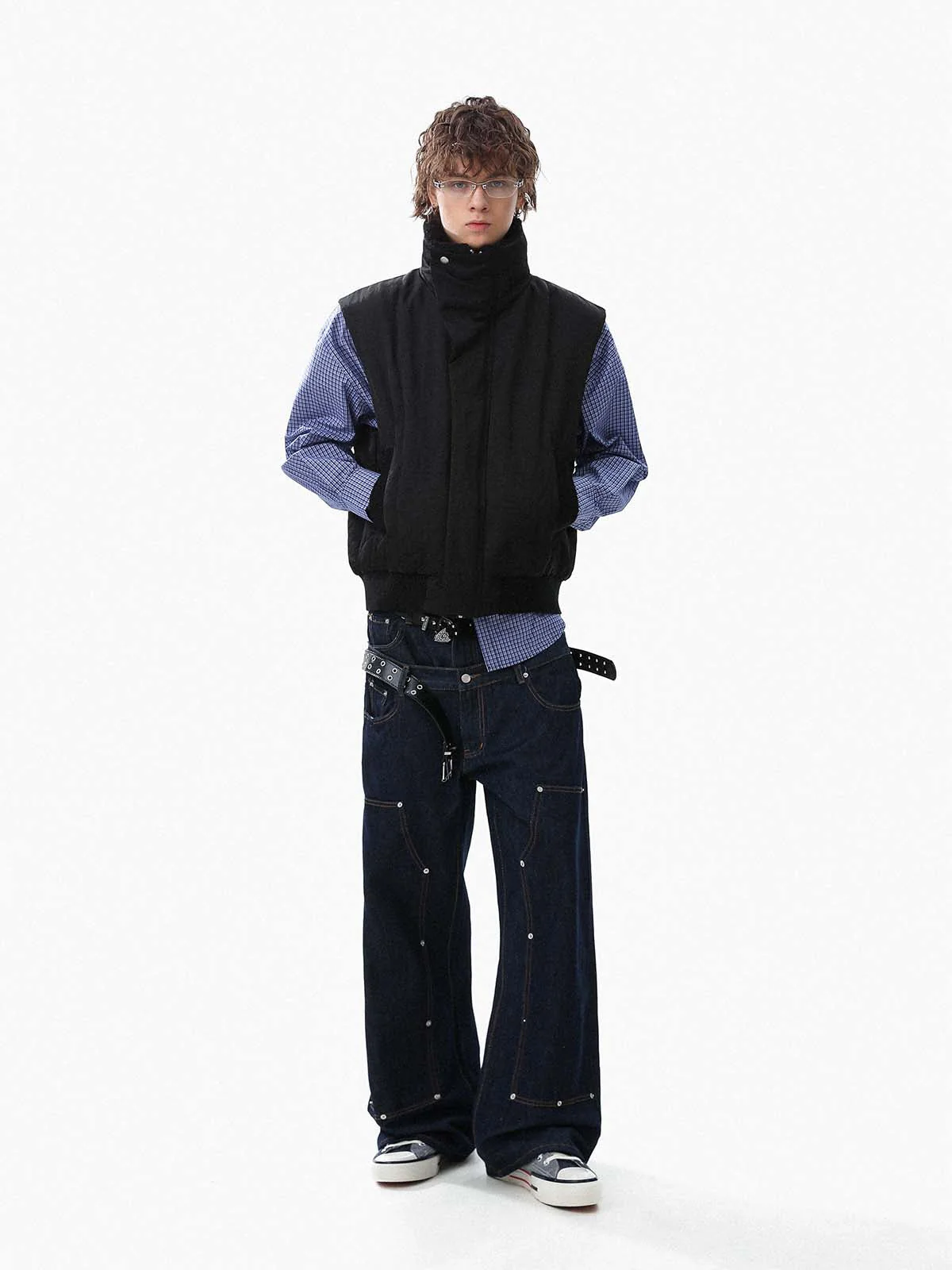 Street High-Neck Asymmetrical Placket Cotton Vest - Image 5