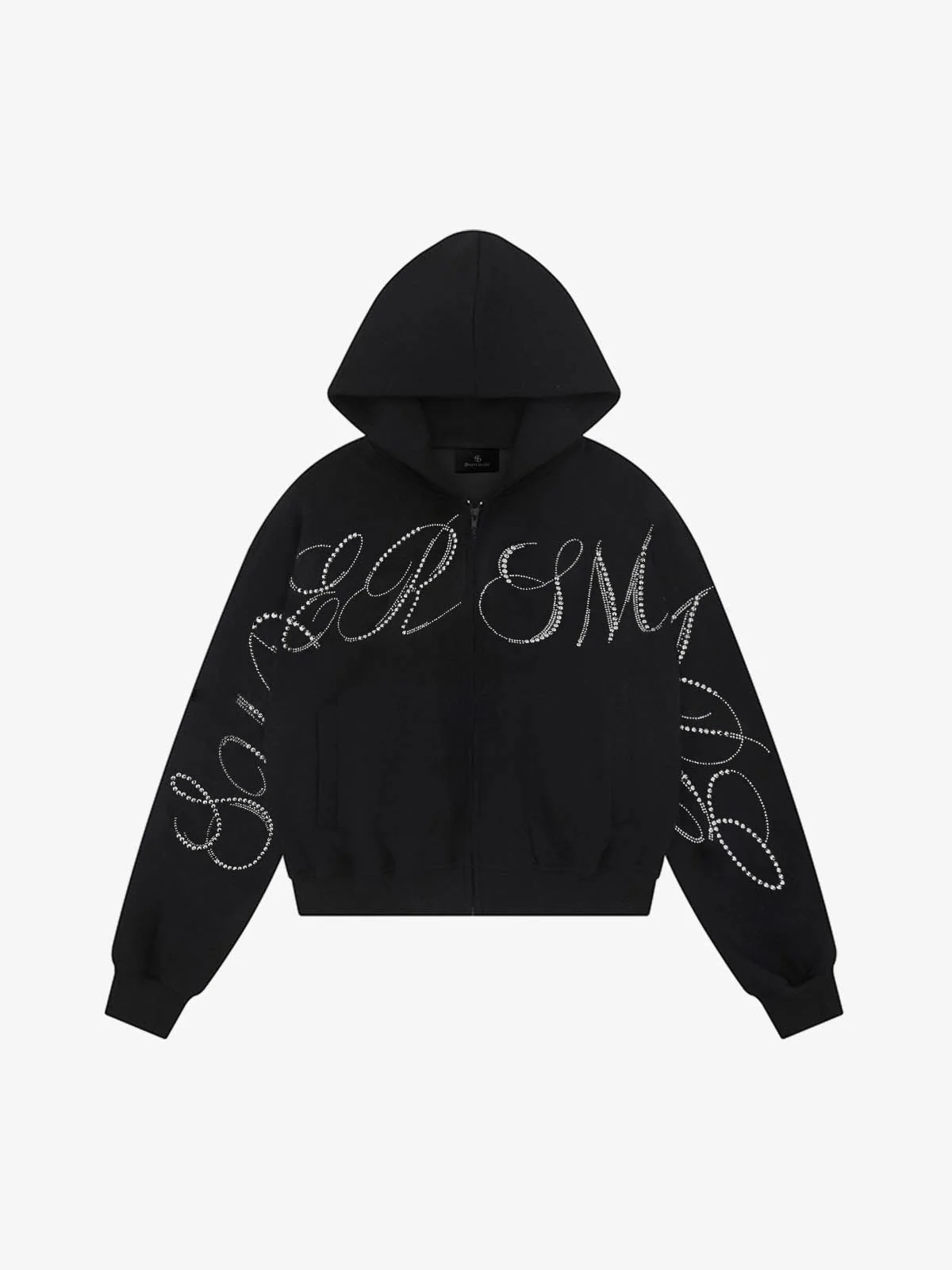 Street Hip-Hop Rhinestone Cropped Zip Up Hoodie - Image 2