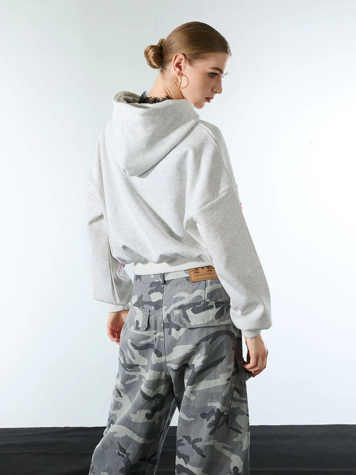 Street Hip-Hop Rhinestone Cropped Zip Up Hoodie - Image 7