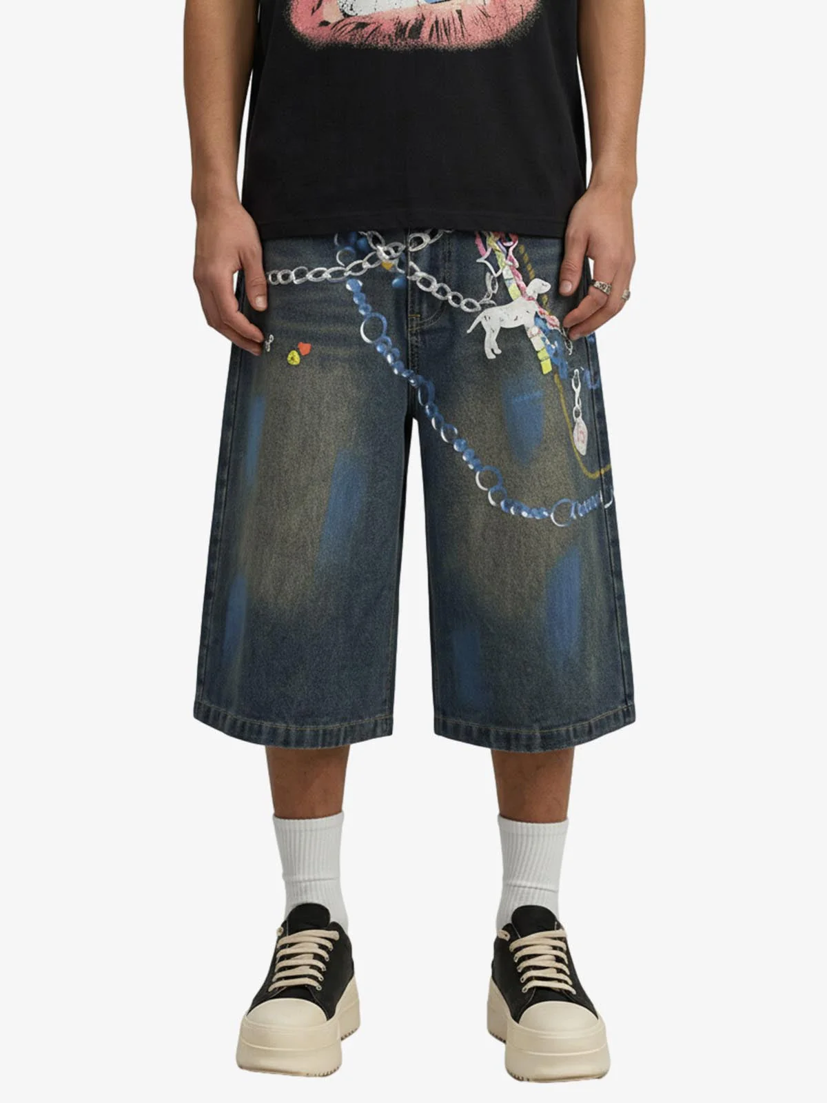 Street Painting Graffiti Denim Jorts - 2476