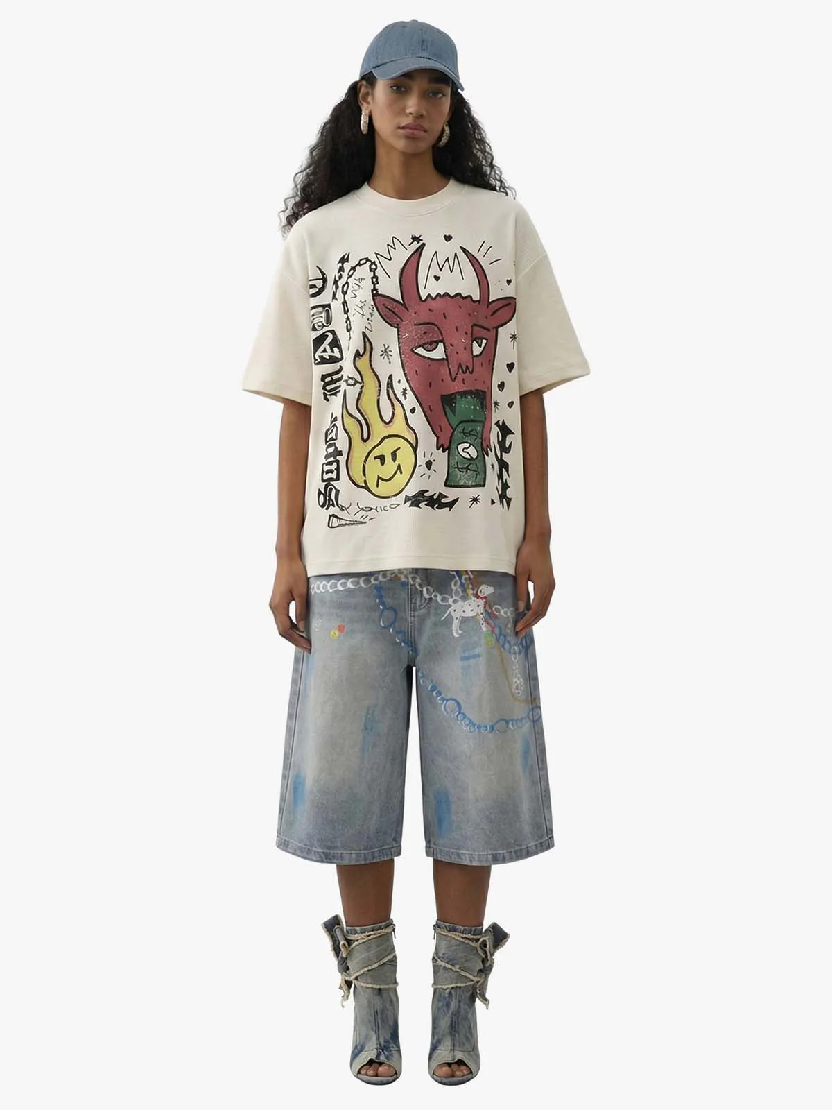 Street Painting Graffiti Denim Jorts - 2476 - Image 4