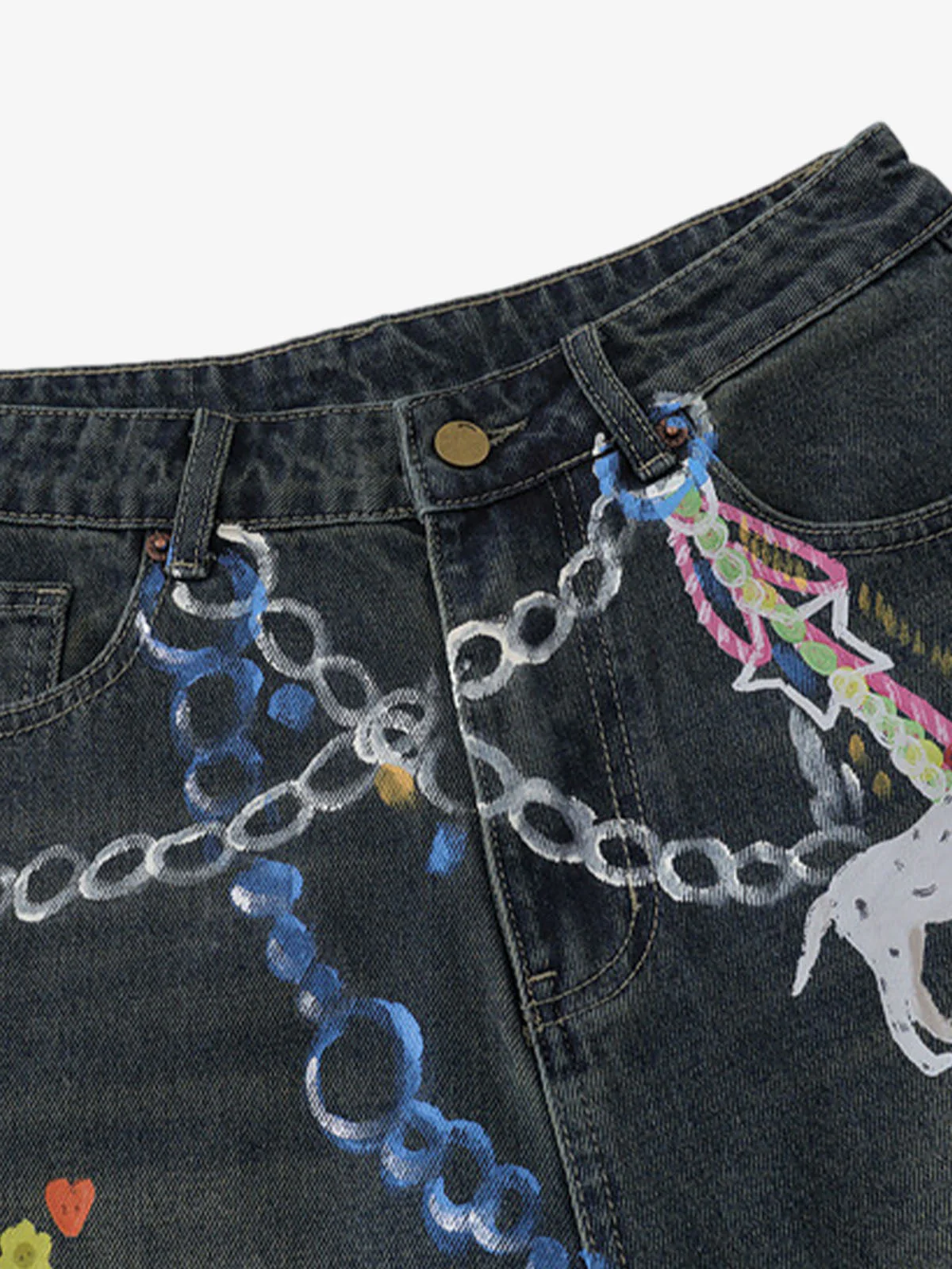 Street Painting Graffiti Denim Jorts - 2476 - Image 6