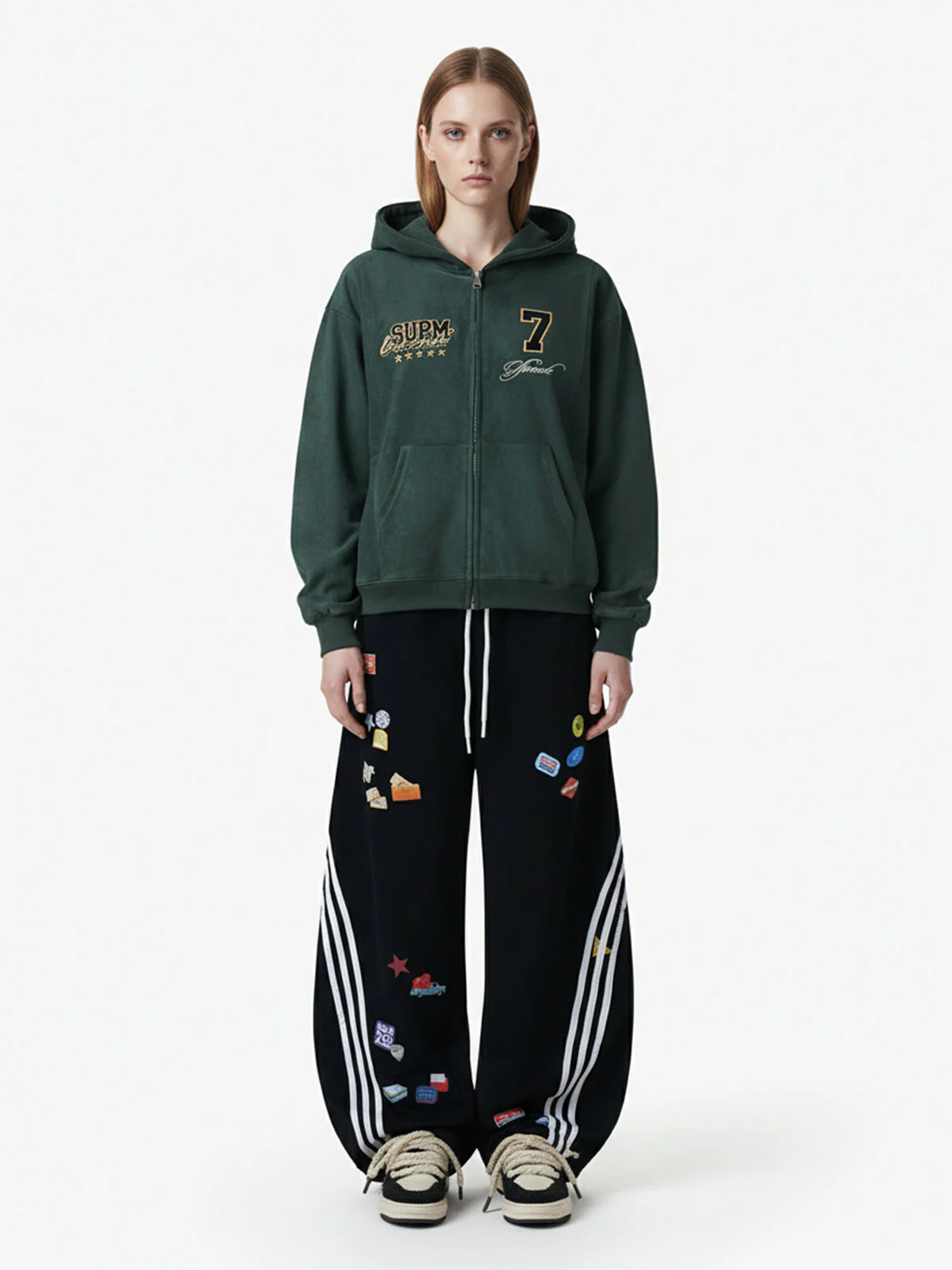 Street Patterned Striped Barrel Casual Pants - Image 5