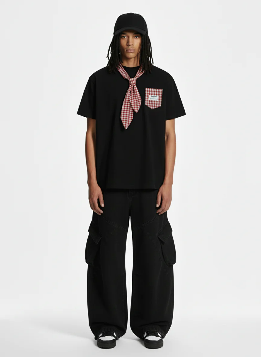 Street Plaid Tie Short Sleeve T-Shirt - Image 3