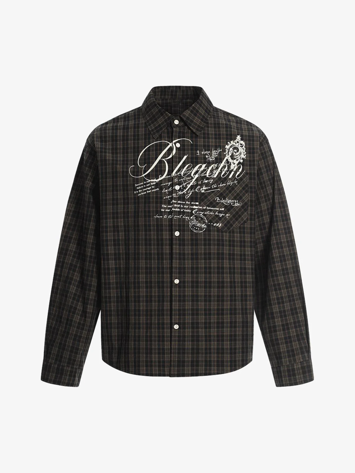 Street Print Lettering Plaid Long-Sleeve Shirt - Image 2