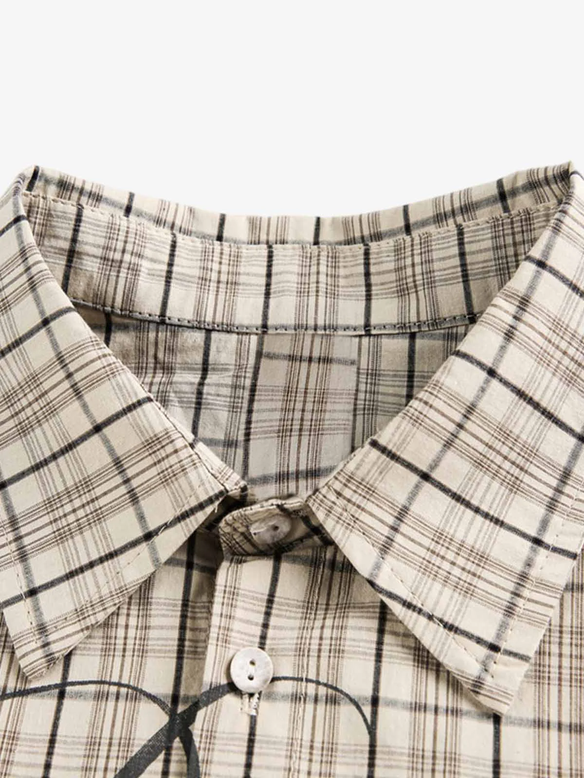 Street Print Lettering Plaid Long-Sleeve Shirt - Image 5