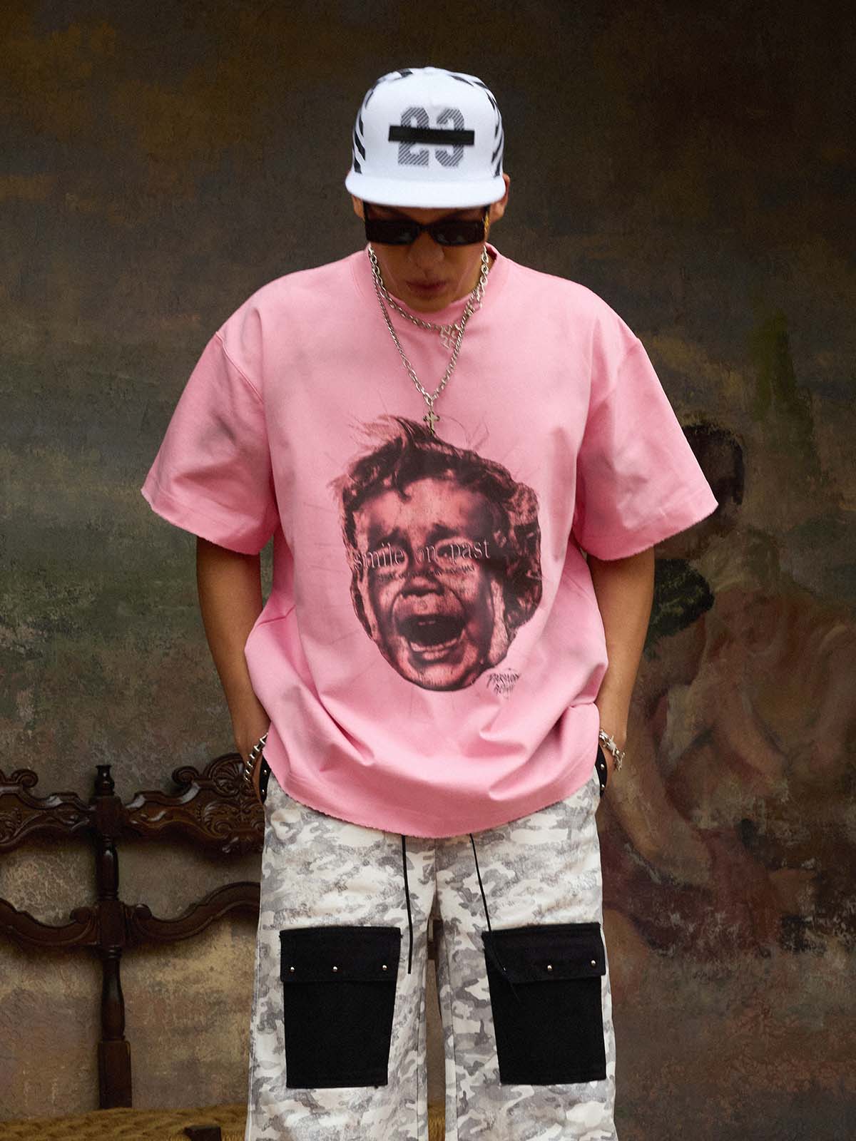 Street Retro Fun Portrait Print T-shirt - 2598 - Image 4