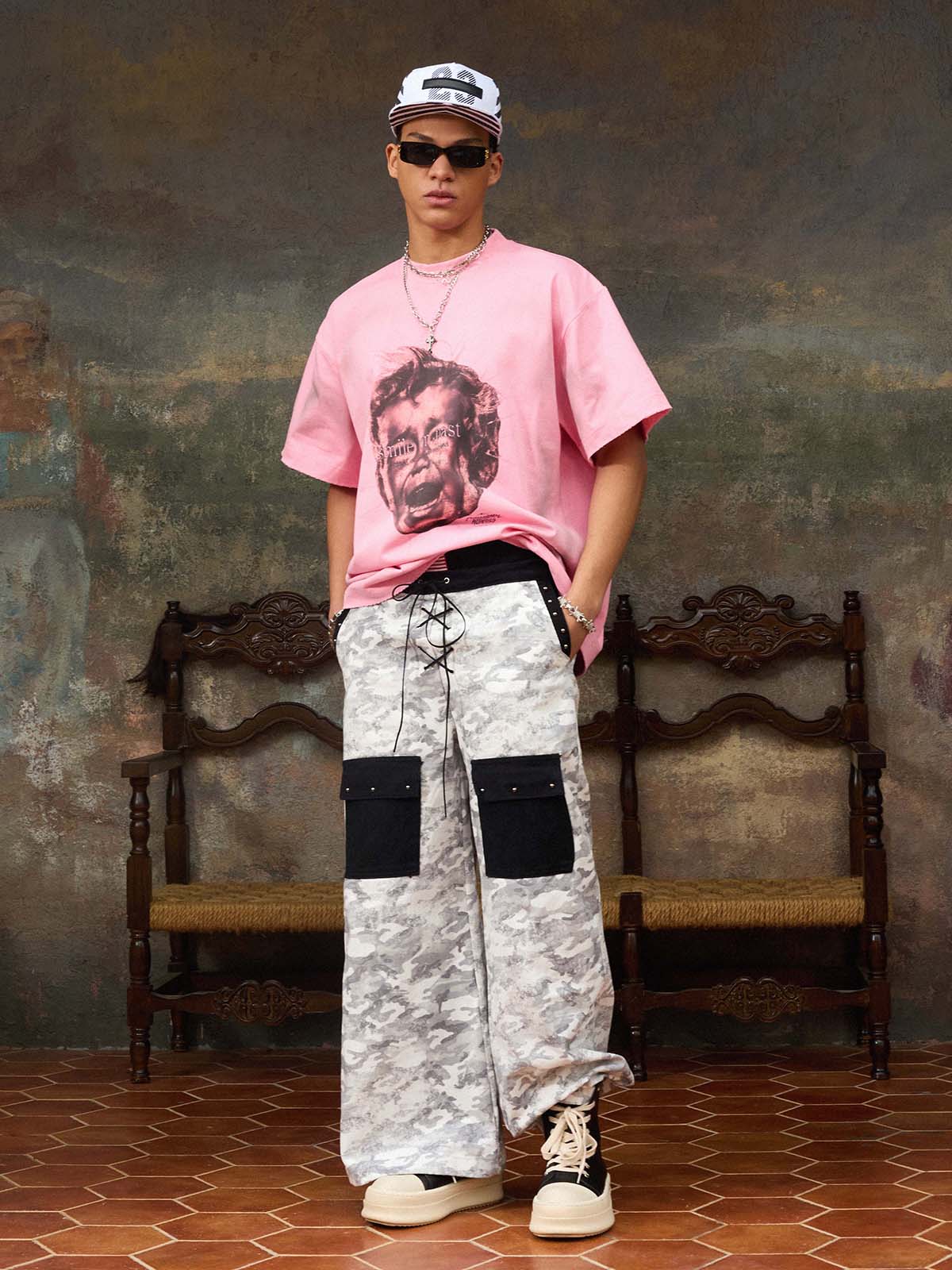 Street Retro Fun Portrait Print T-shirt - 2598 - Image 7