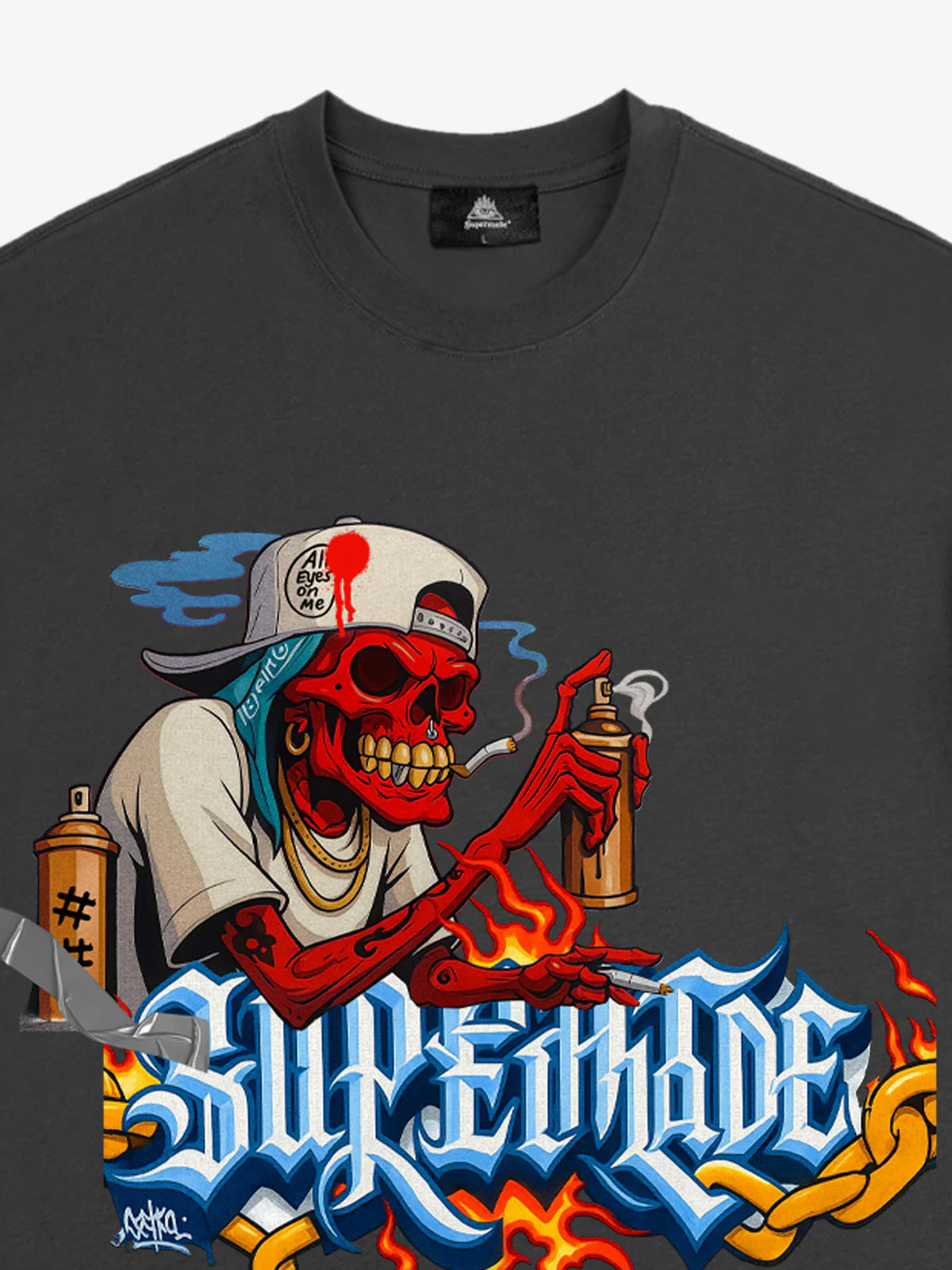 Street Skull Graffiti Artist Flame Flower Font T-Shirt - Image 10