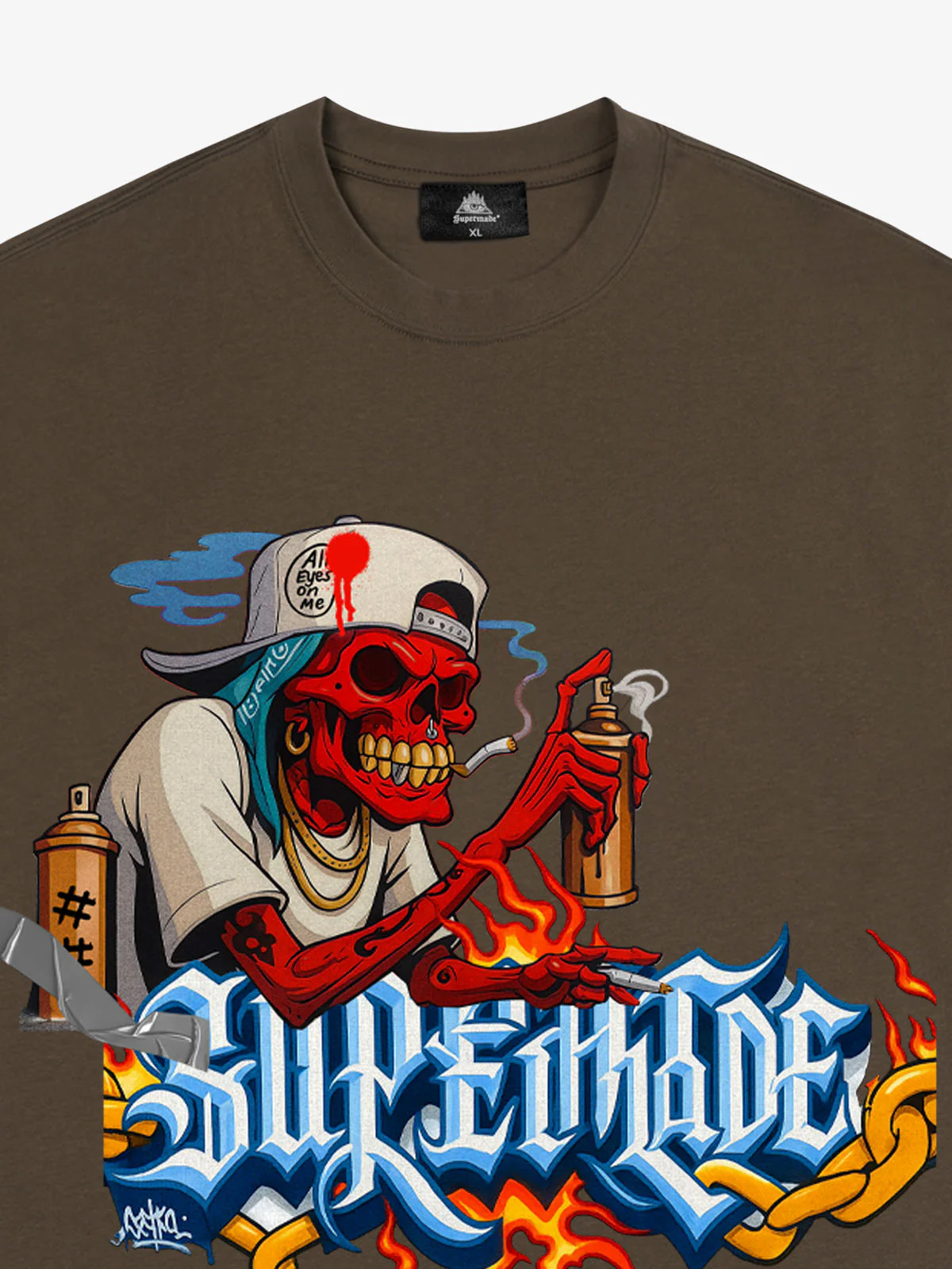 Street Skull Graffiti Artist Flame Flower Font T-Shirt - Image 14