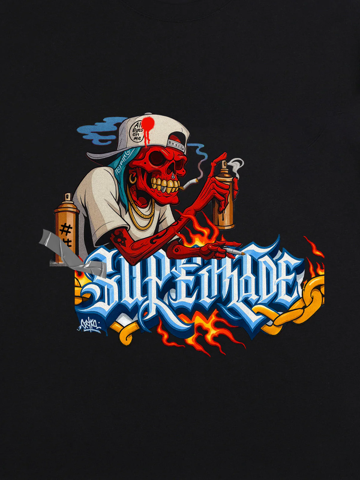 Street Skull Graffiti Artist Flame Flower Font T-Shirt - Image 16