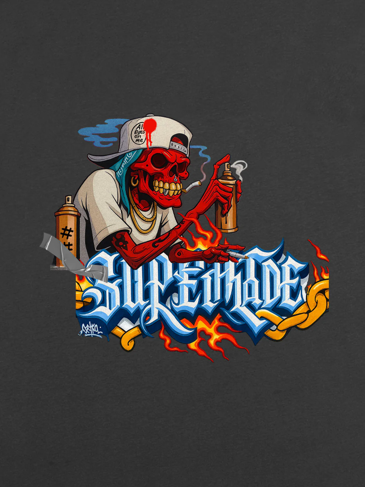 Street Skull Graffiti Artist Flame Flower Font T-Shirt - Image 17