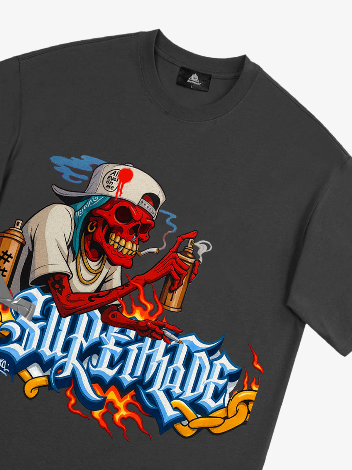 Street Skull Graffiti Artist Flame Flower Font T-Shirt - Image 24