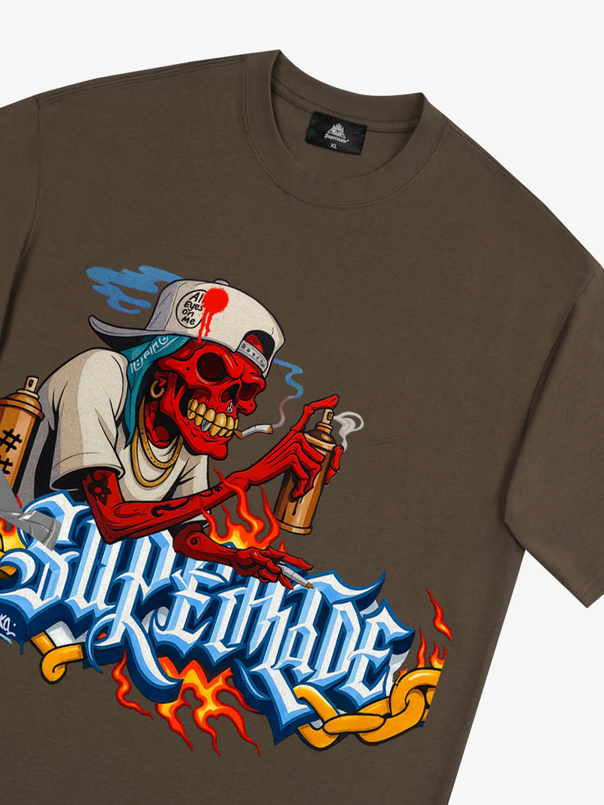 Street Skull Graffiti Artist Flame Flower Font T-Shirt - Image 28