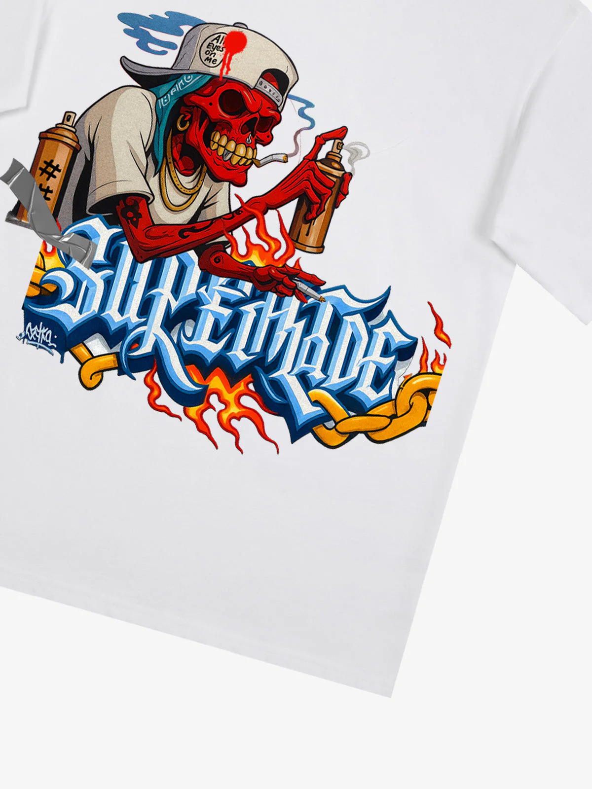 Street Skull Graffiti Artist Flame Flower Font T-Shirt - Image 29