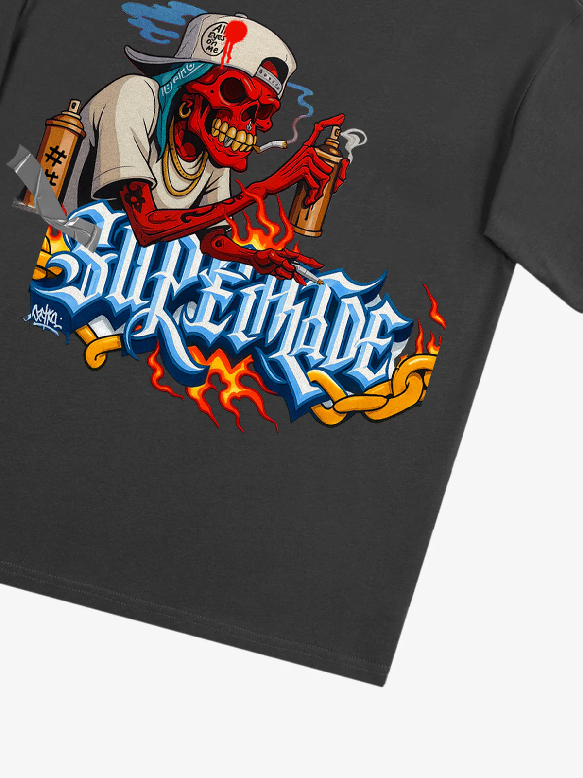 Street Skull Graffiti Artist Flame Flower Font T-Shirt - Image 31