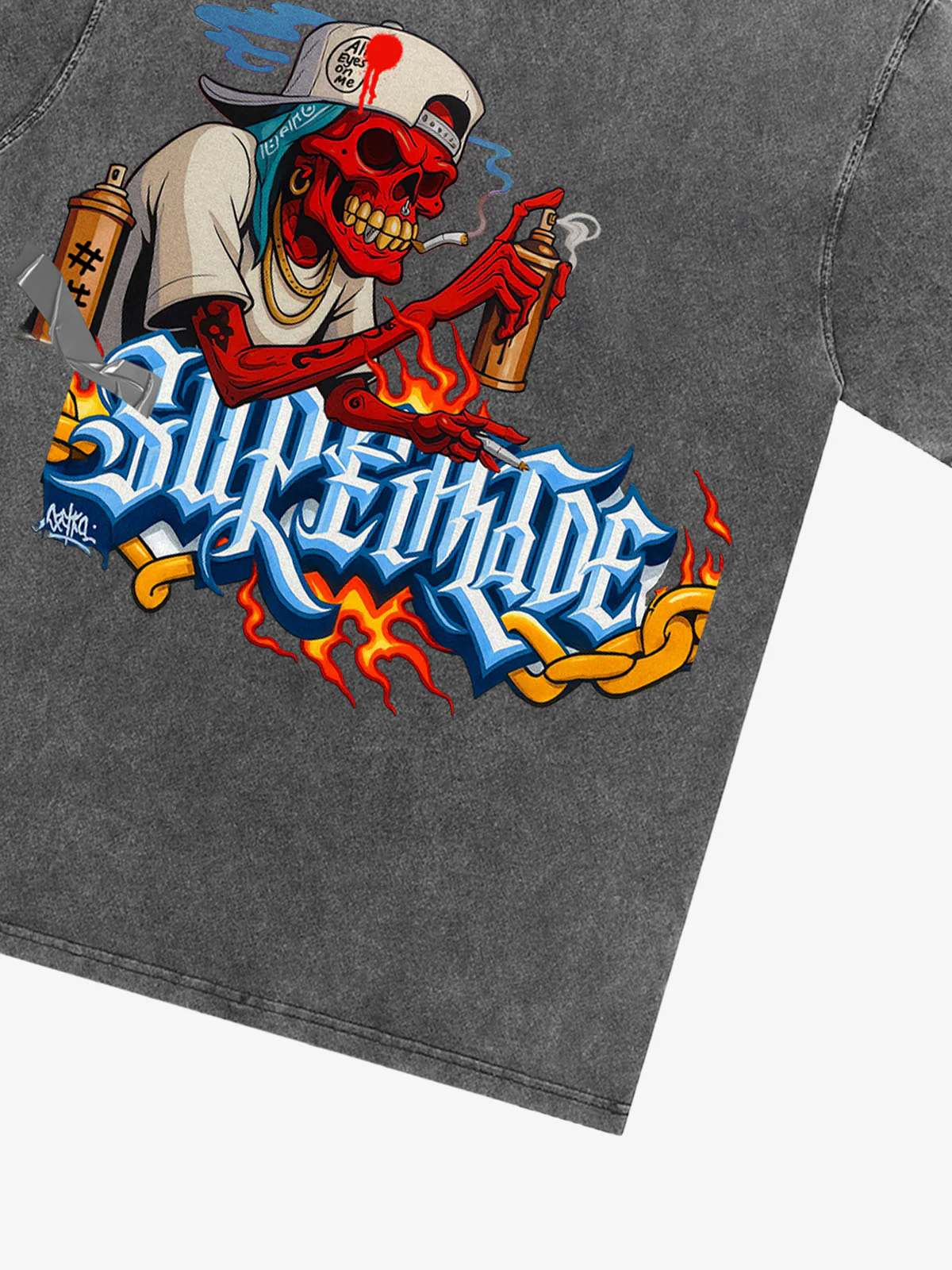Street Skull Graffiti Artist Flame Flower Font T-Shirt - Image 34