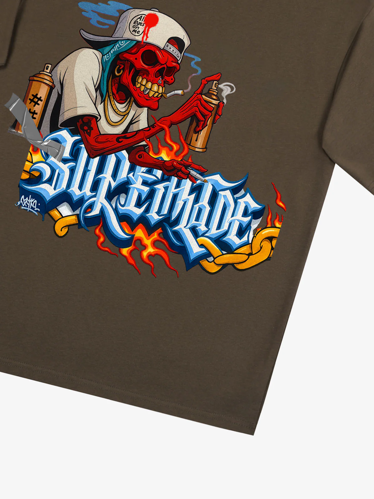 Street Skull Graffiti Artist Flame Flower Font T-Shirt - Image 35