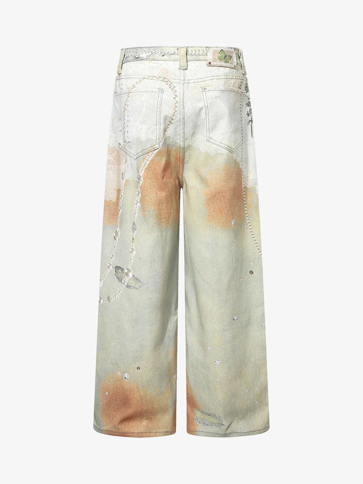 Street Tie-Dye Distressed Chain Detail 3D Printed Jeans - Image 2