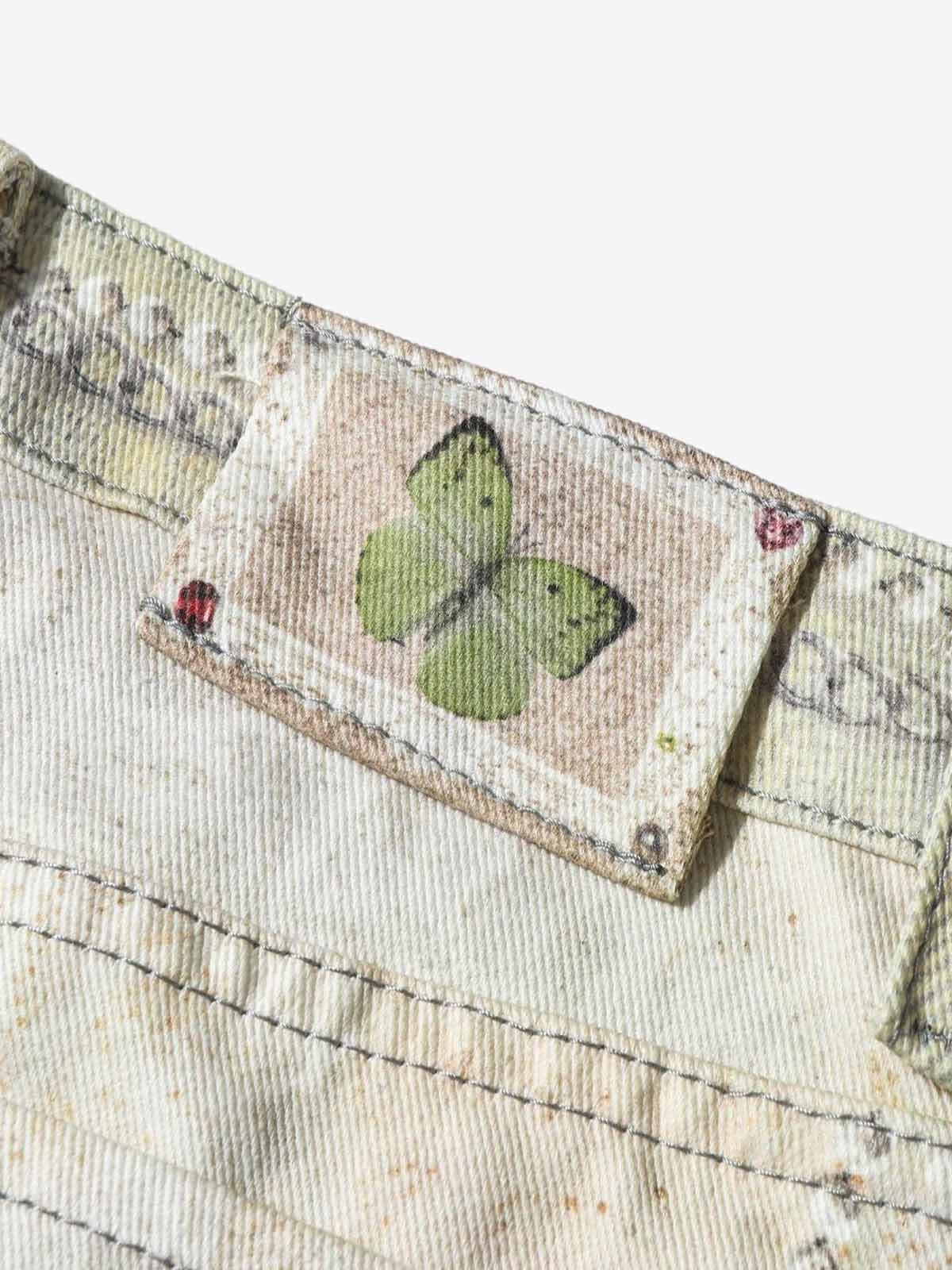 Street Tie-Dye Distressed Chain Detail 3D Printed Jeans - Image 6