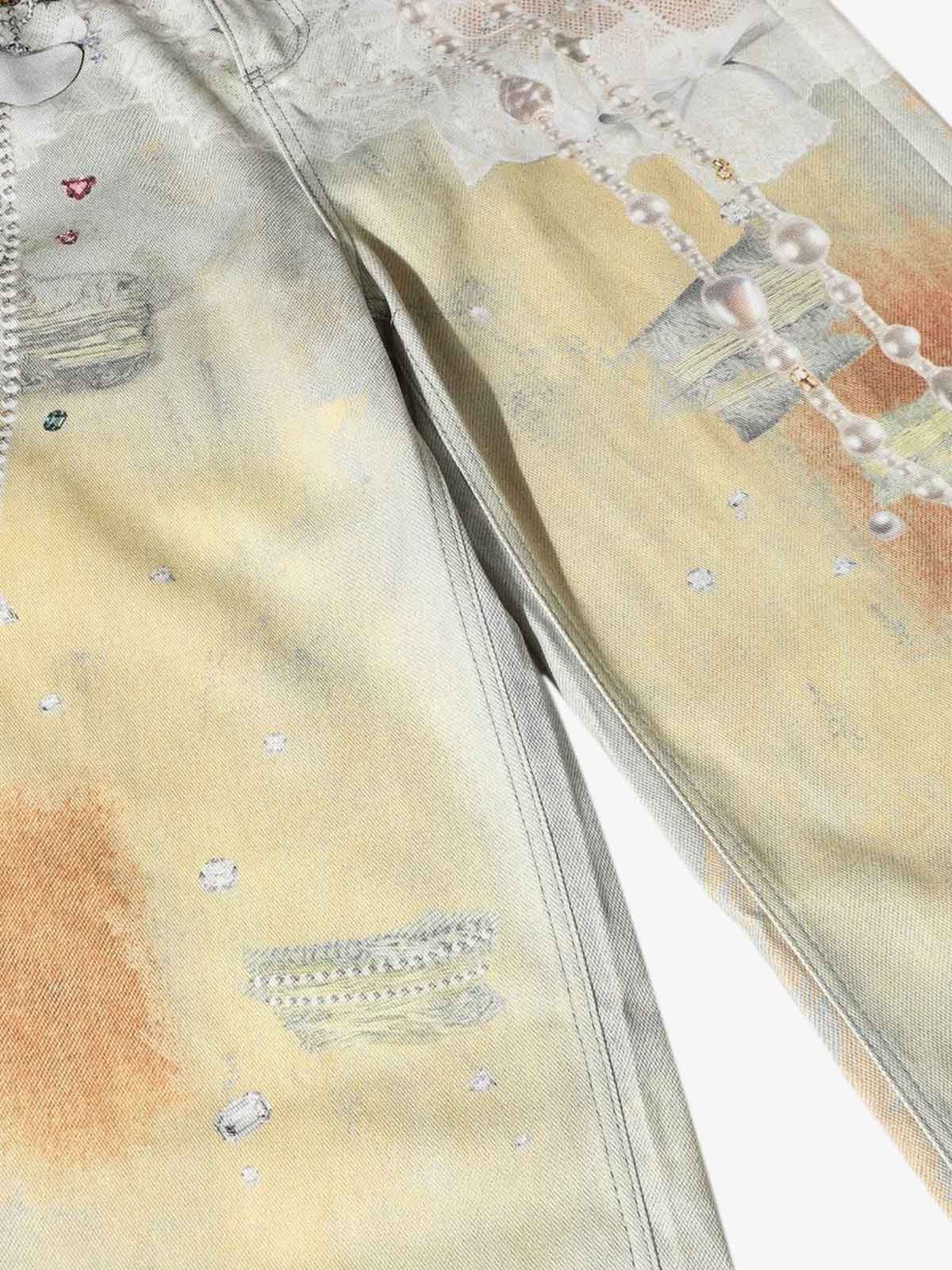 Street Tie-Dye Distressed Chain Detail 3D Printed Jeans - Image 7