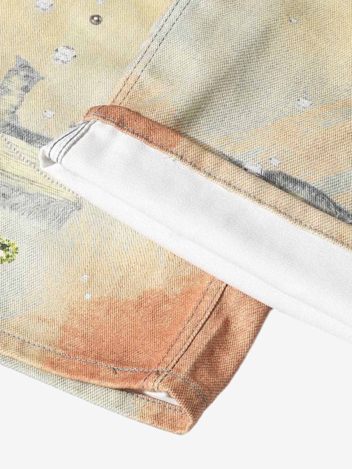 Street Tie-Dye Distressed Chain Detail 3D Printed Jeans - Image 8