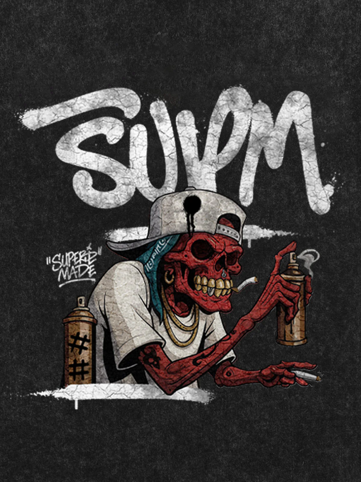 Street Trendy Skull Spray-Paint Graffiti Master T-Shirt - Image 16