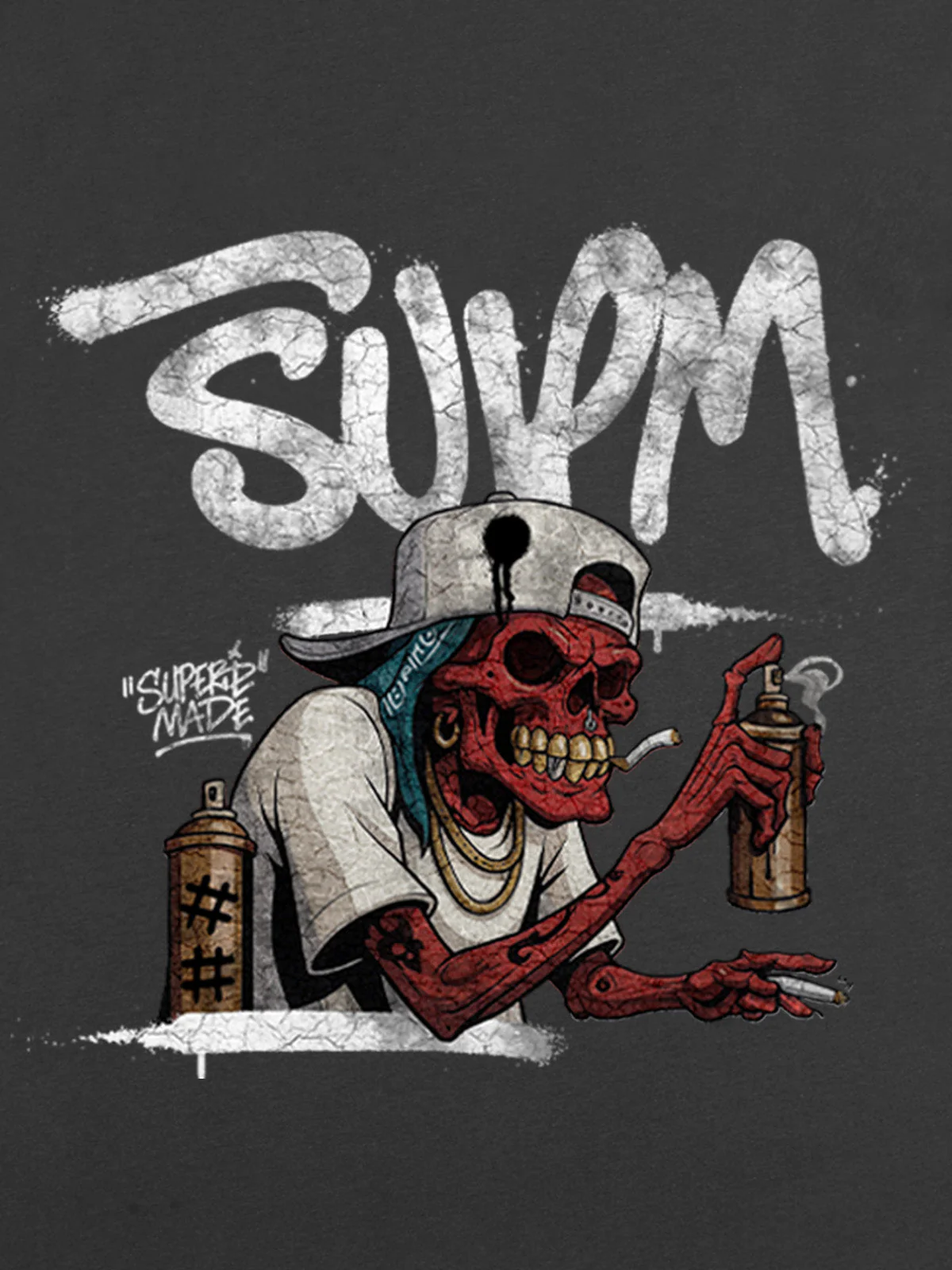 Street Trendy Skull Spray-Paint Graffiti Master T-Shirt - Image 28
