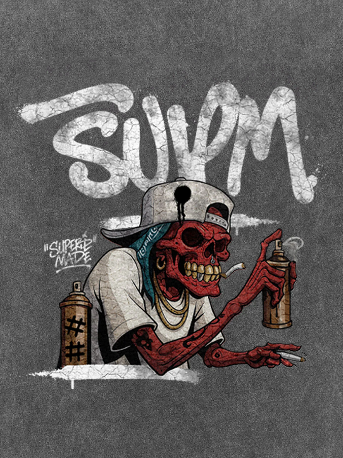 Street Trendy Skull Spray-Paint Graffiti Master T-Shirt - Image 8