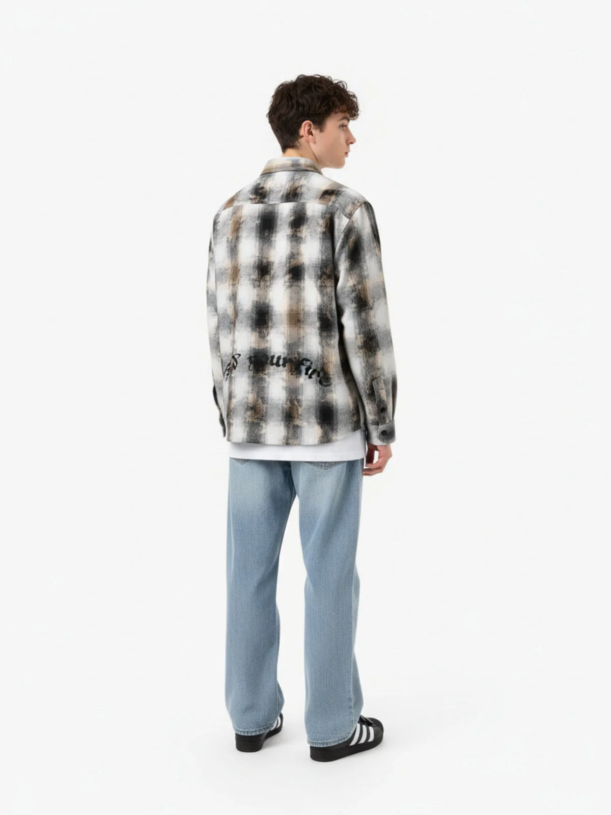 Streetwear Washed Distressed Plaid Long Sleeve Shirt - Image 5