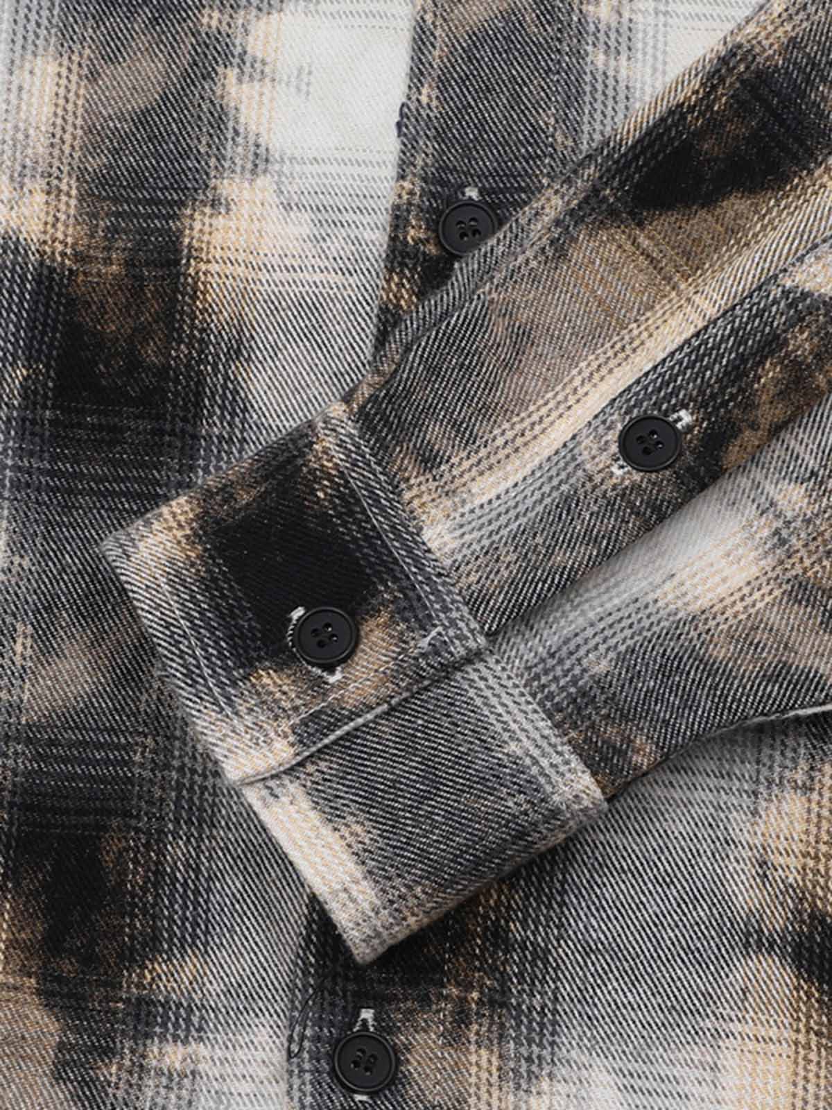 Streetwear Washed Distressed Plaid Long Sleeve Shirt - Image 8