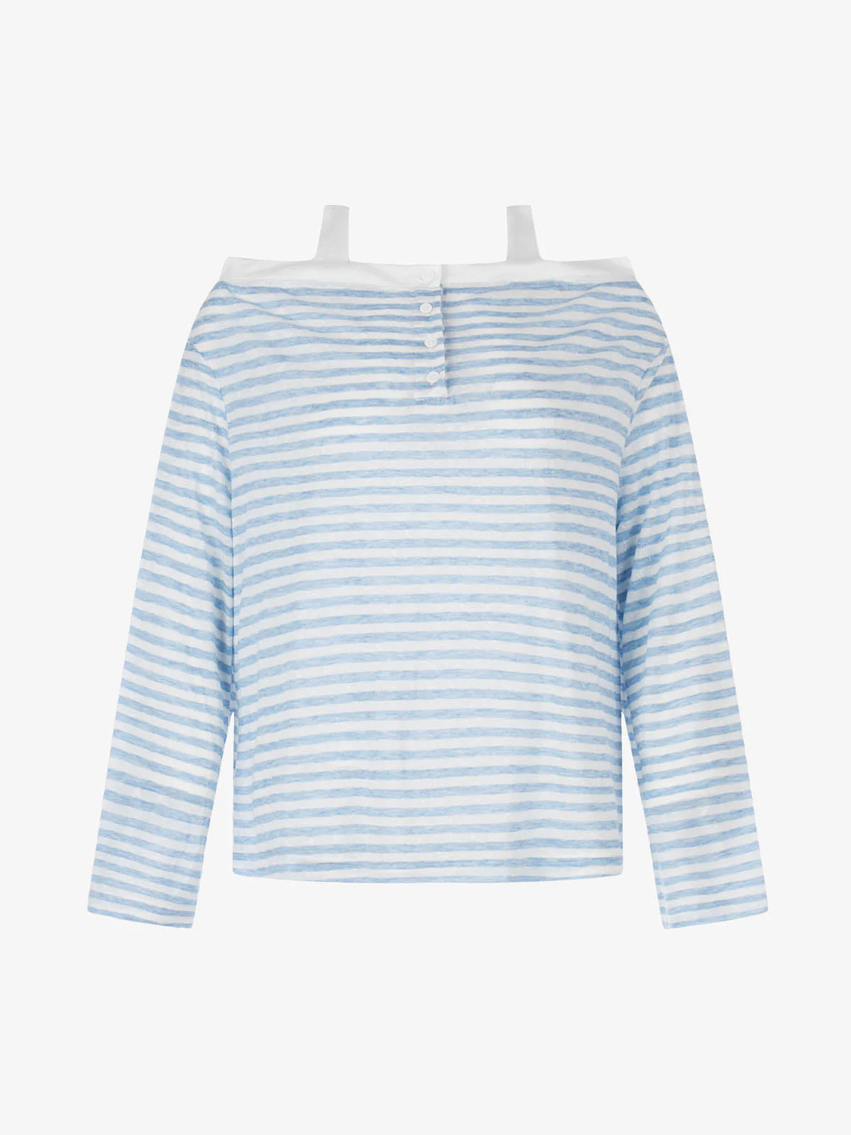 Striped Off-Shoulder Henley T-Shirt - Image 2