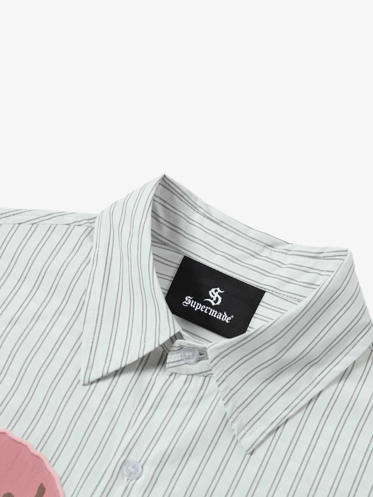 Striped Puppy Graphic Cotton Linen Shirt - Image 4