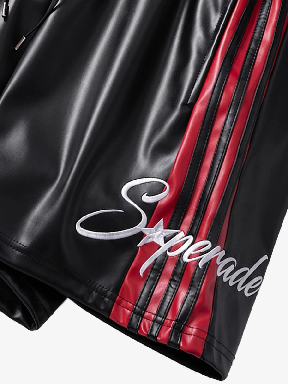 Striped Racing Faux-Leather Shorts - Image 14
