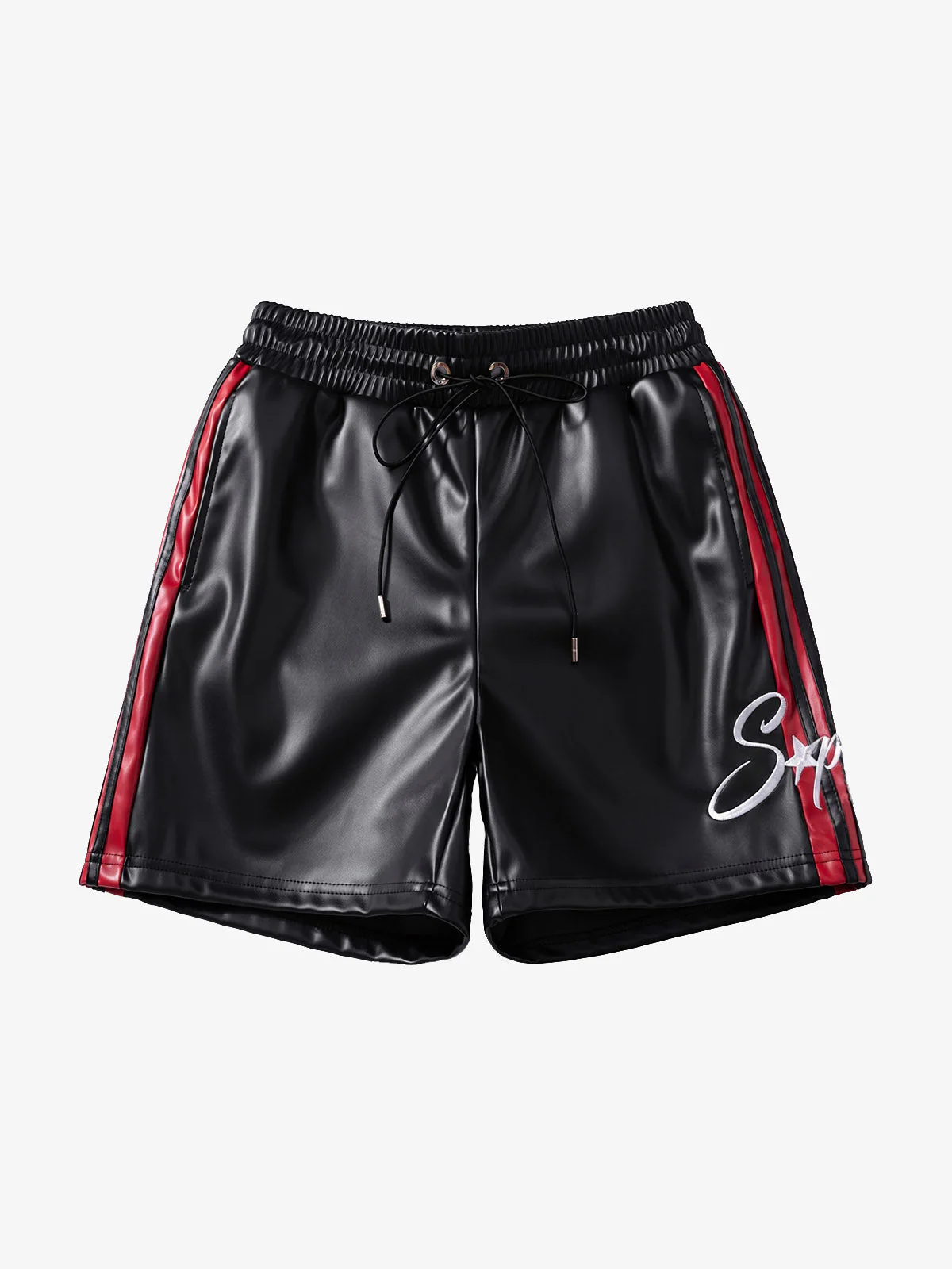 Striped Racing Faux-Leather Shorts - Image 2
