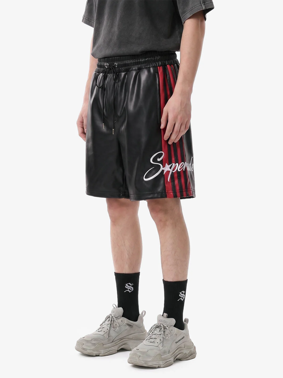Striped Racing Faux-Leather Shorts - Image 3