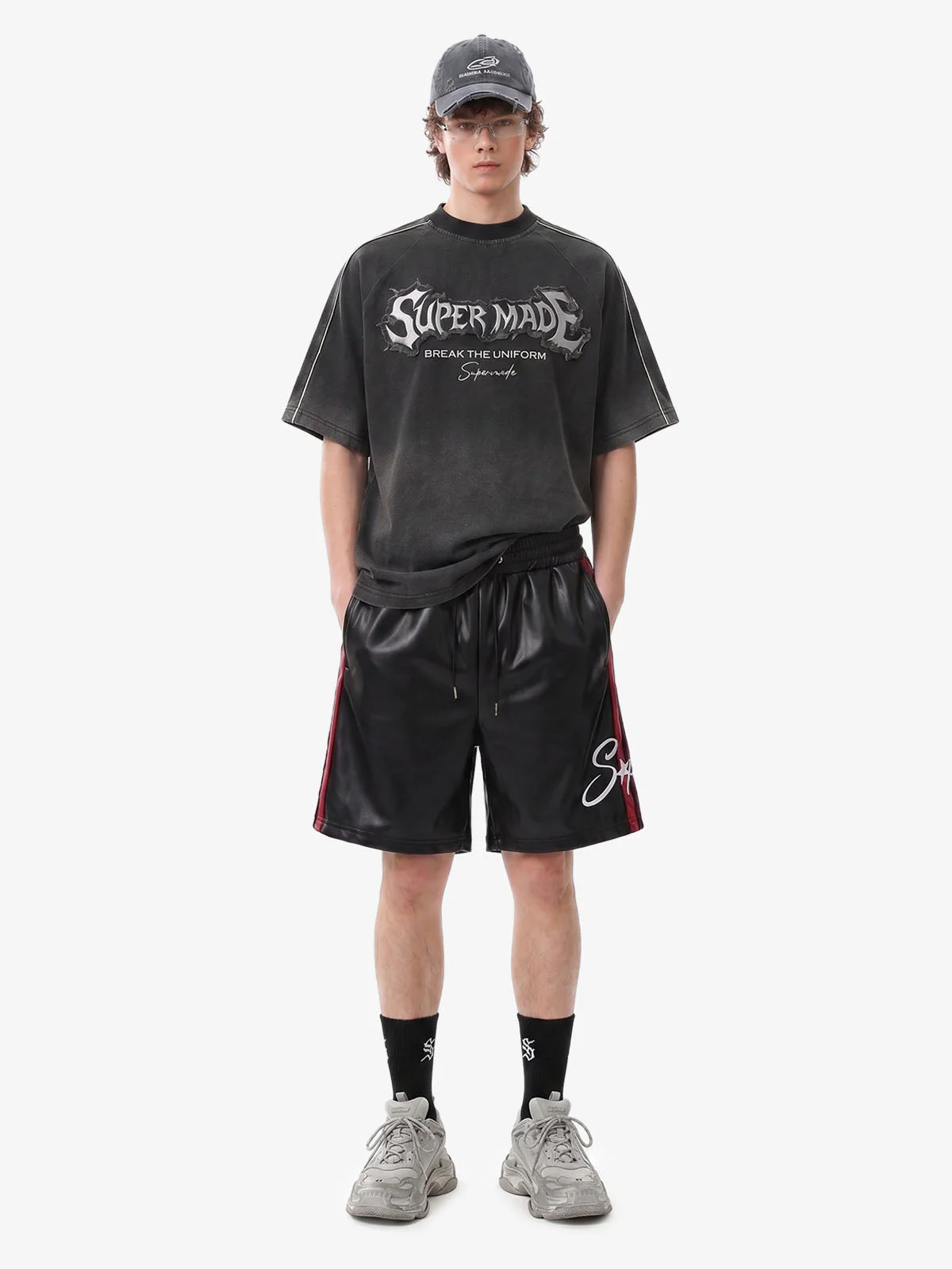 Striped Racing Faux-Leather Shorts - Image 4