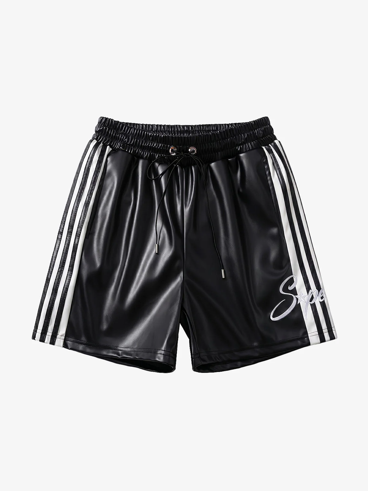 Striped Racing Faux-Leather Shorts - Image 7