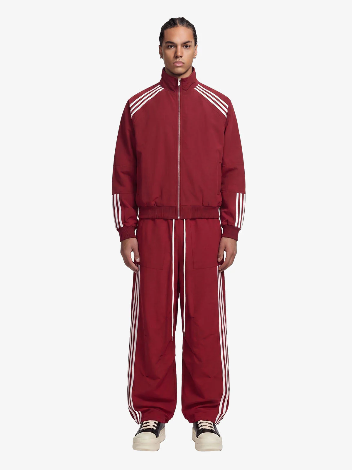 Striped Zip-Up Track Jacket and Wide-Leg Track Pants Set