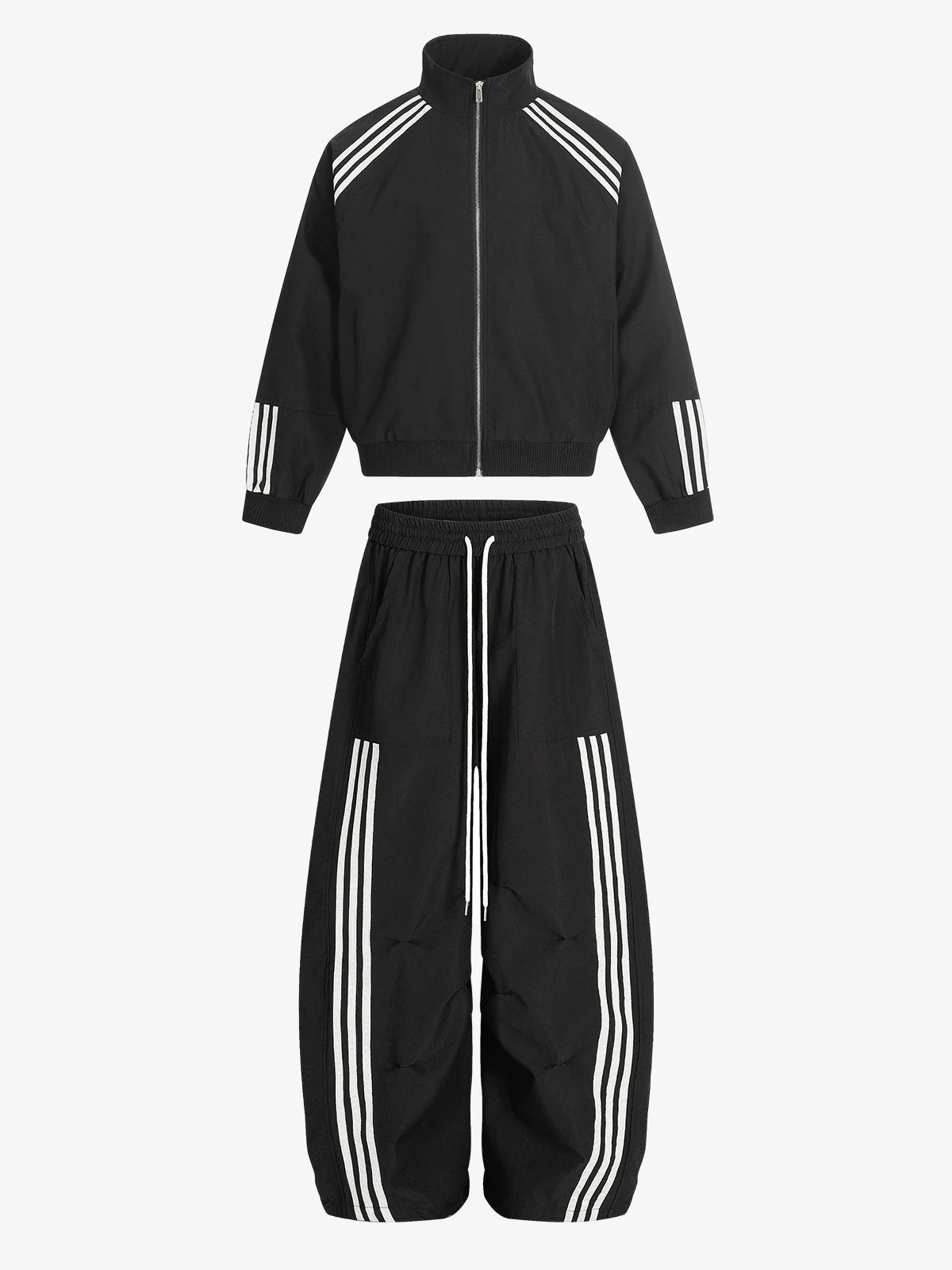Striped Zip-Up Track Jacket and Wide-Leg Track Pants Set - Image 2
