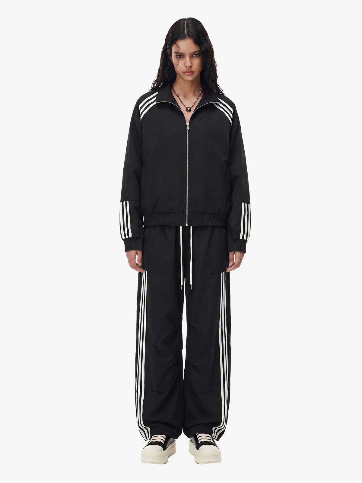 Striped Zip-Up Track Jacket and Wide-Leg Track Pants Set - Image 4