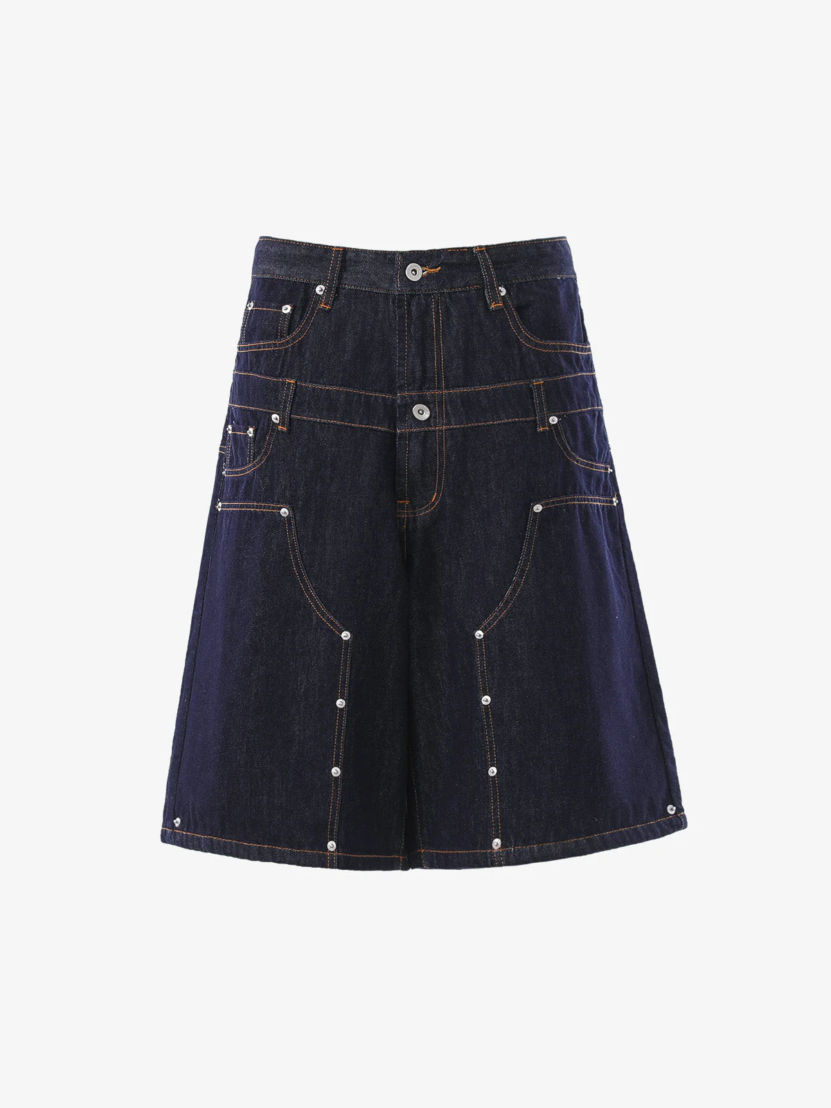 Studded Double-Waist Wide-Leg Jorts
