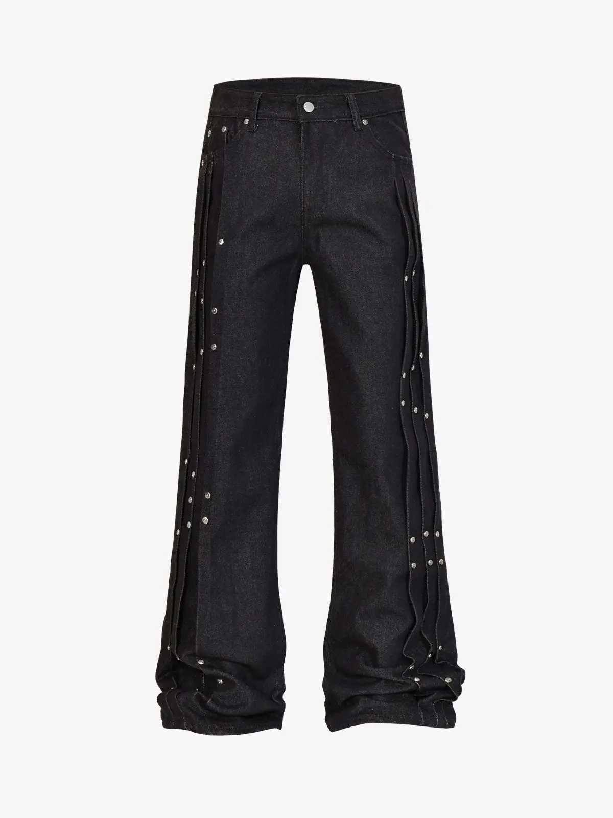 Studded Pleat Wide Leg Denim Jeans - 2606 - Image 2