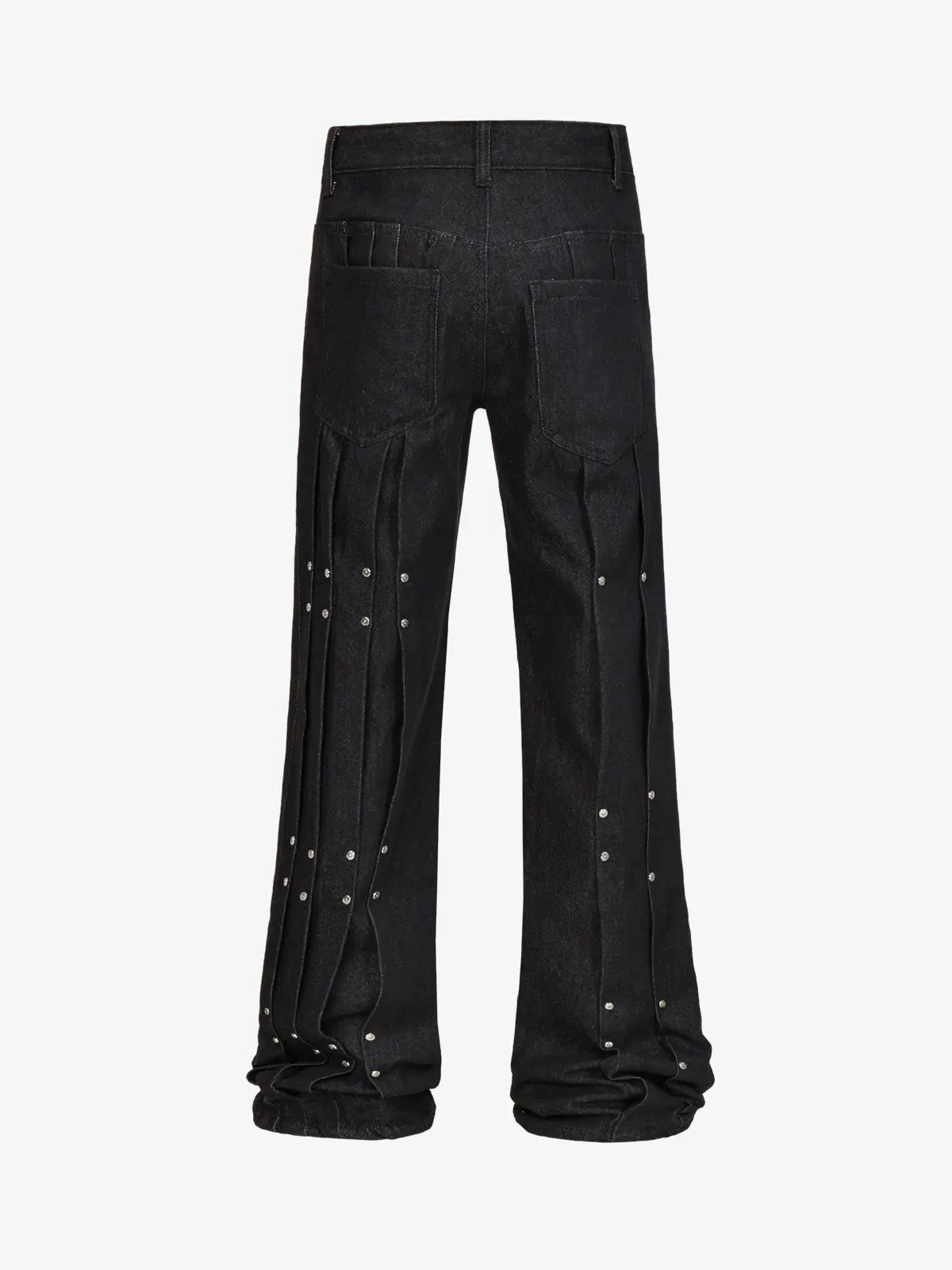 Studded Pleat Wide Leg Denim Jeans - 2606 - Image 4