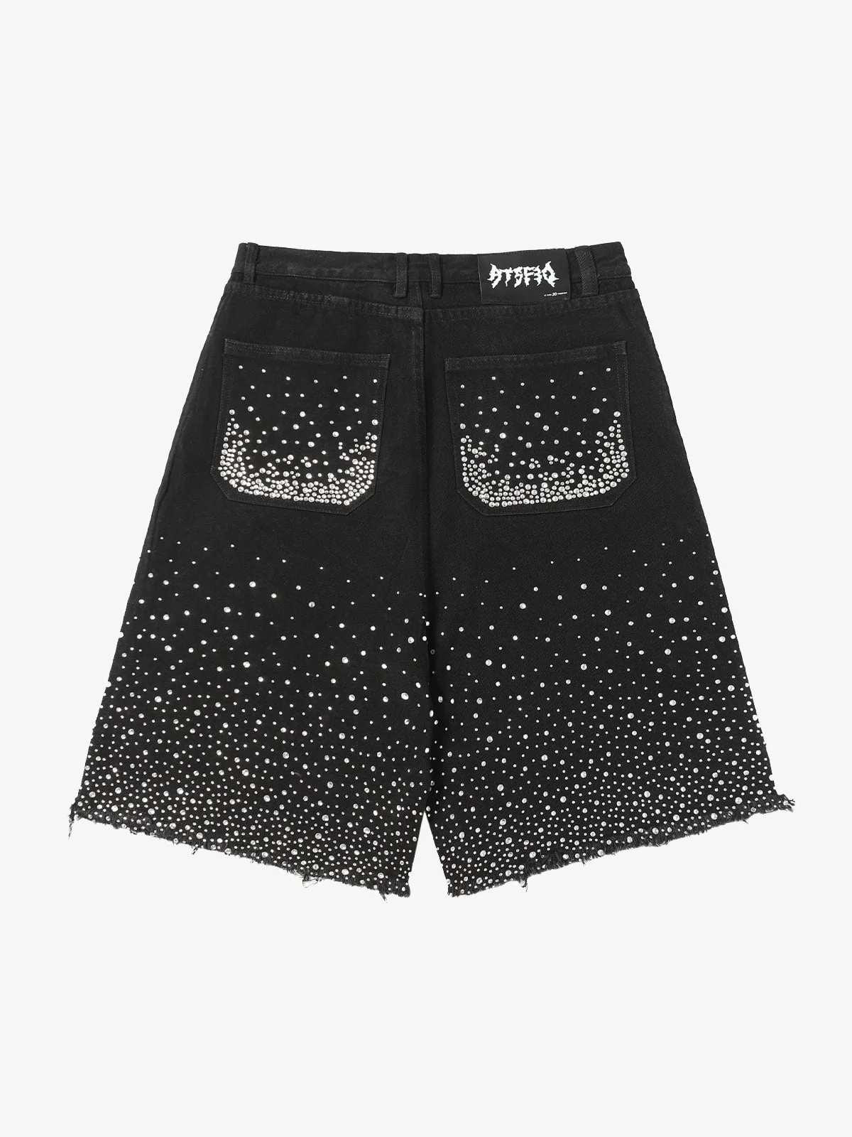 Retro Washed Rhinestone Raw Edge Denim Shorts - 2419 - Image 8