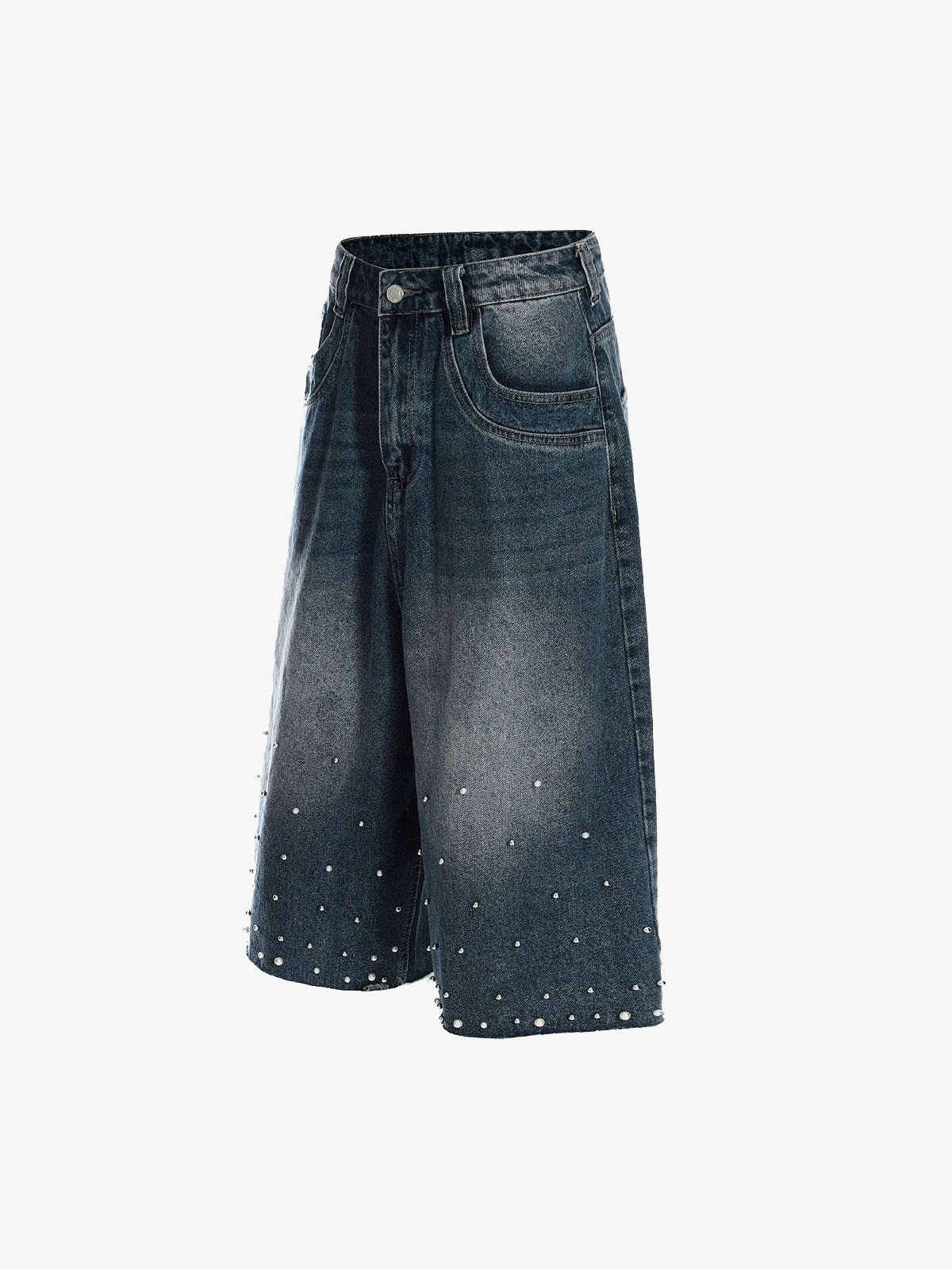 Washed Studded Denim Jorts - Image 3