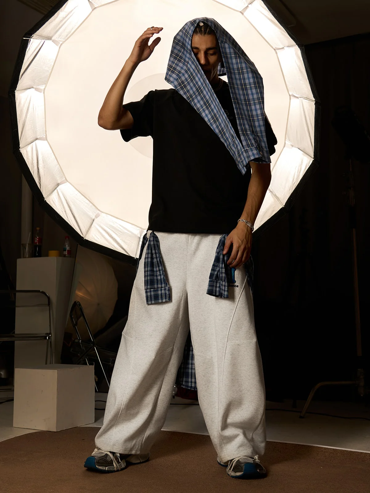 Plaid Belt Barrel Pants - Image 3