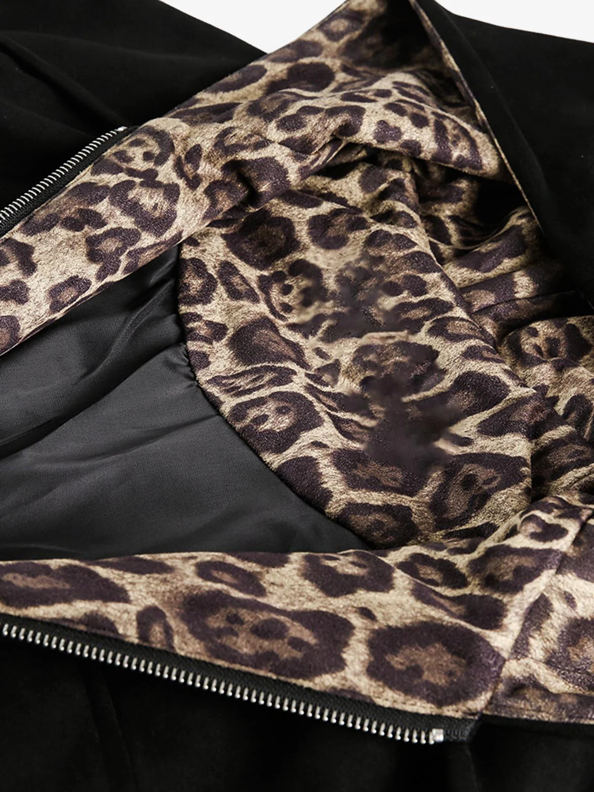 Suede Leopard-Trimmed Paneled Bomber Jacket - Image 3